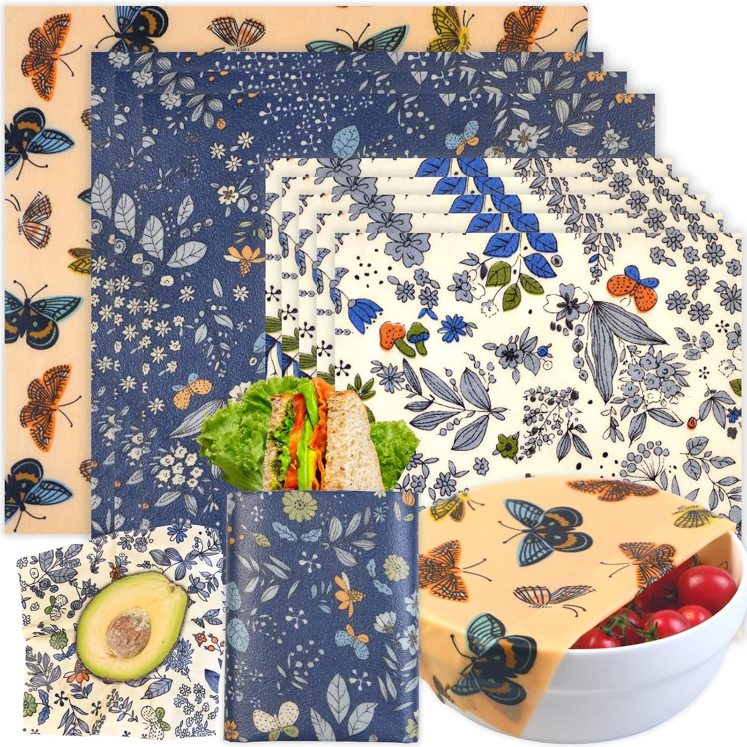 TERREV Reusable Beeswax Food Wraps 7-Pack – Eco-Friendly Sustainable Alternative to Plastic